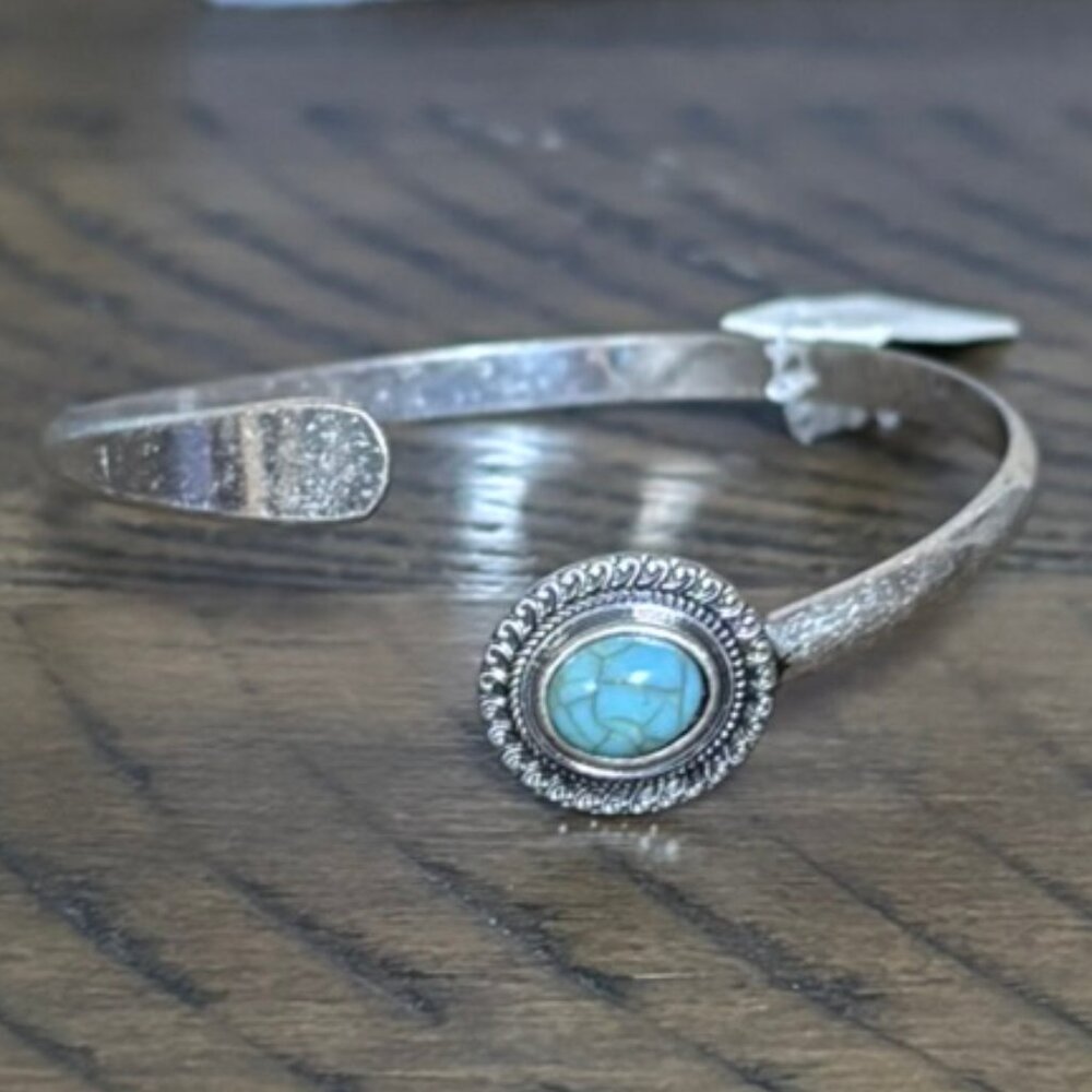 Reconstituted Turquoise Lucite Accent Spiral Coil Open Cuff Bracelet